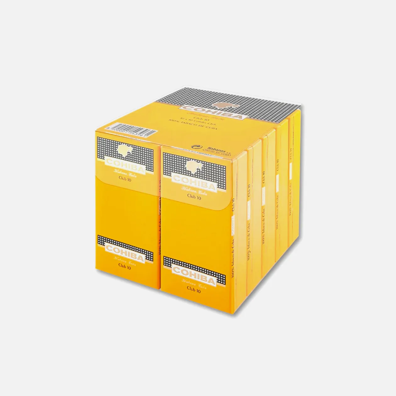 Cohiba Club 10 Cigars in yellow packaging.