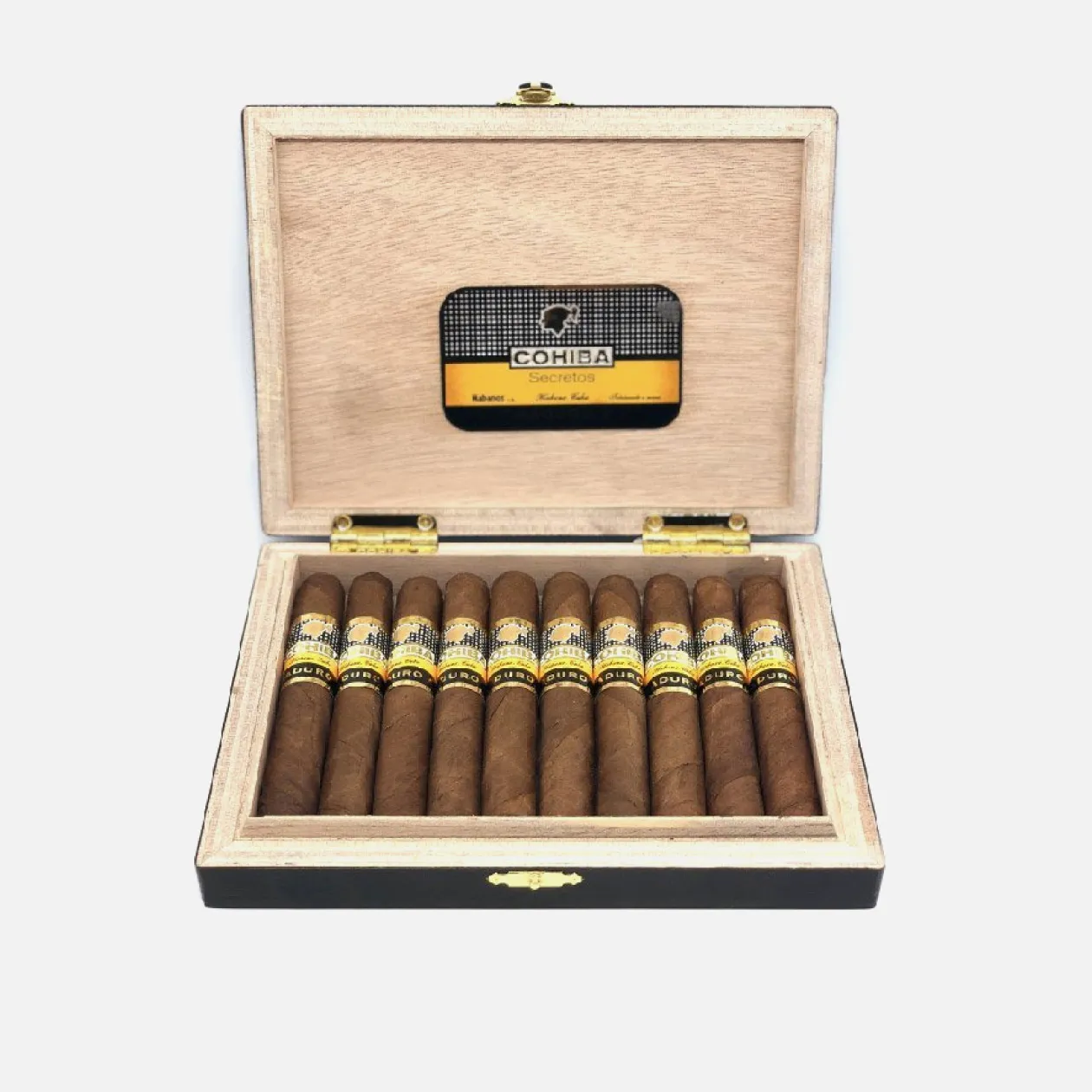 Cohiba Maduro 5 Secretos box, luxury cigars with elegant presentation.