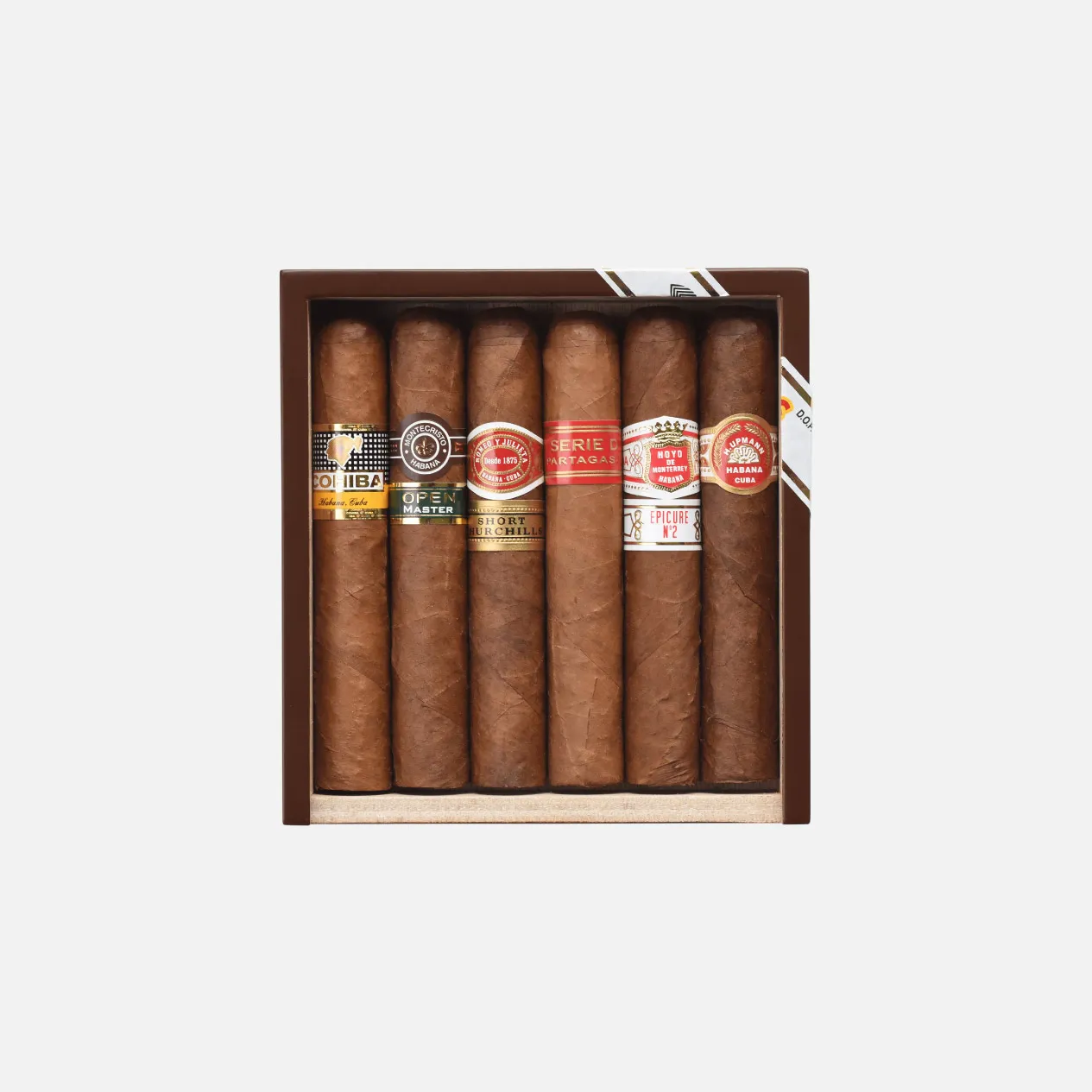 Cohiba, Montecristo, Partagas, Hoyo de Monterrey, Romeo y Julieta premium cigar sampler.