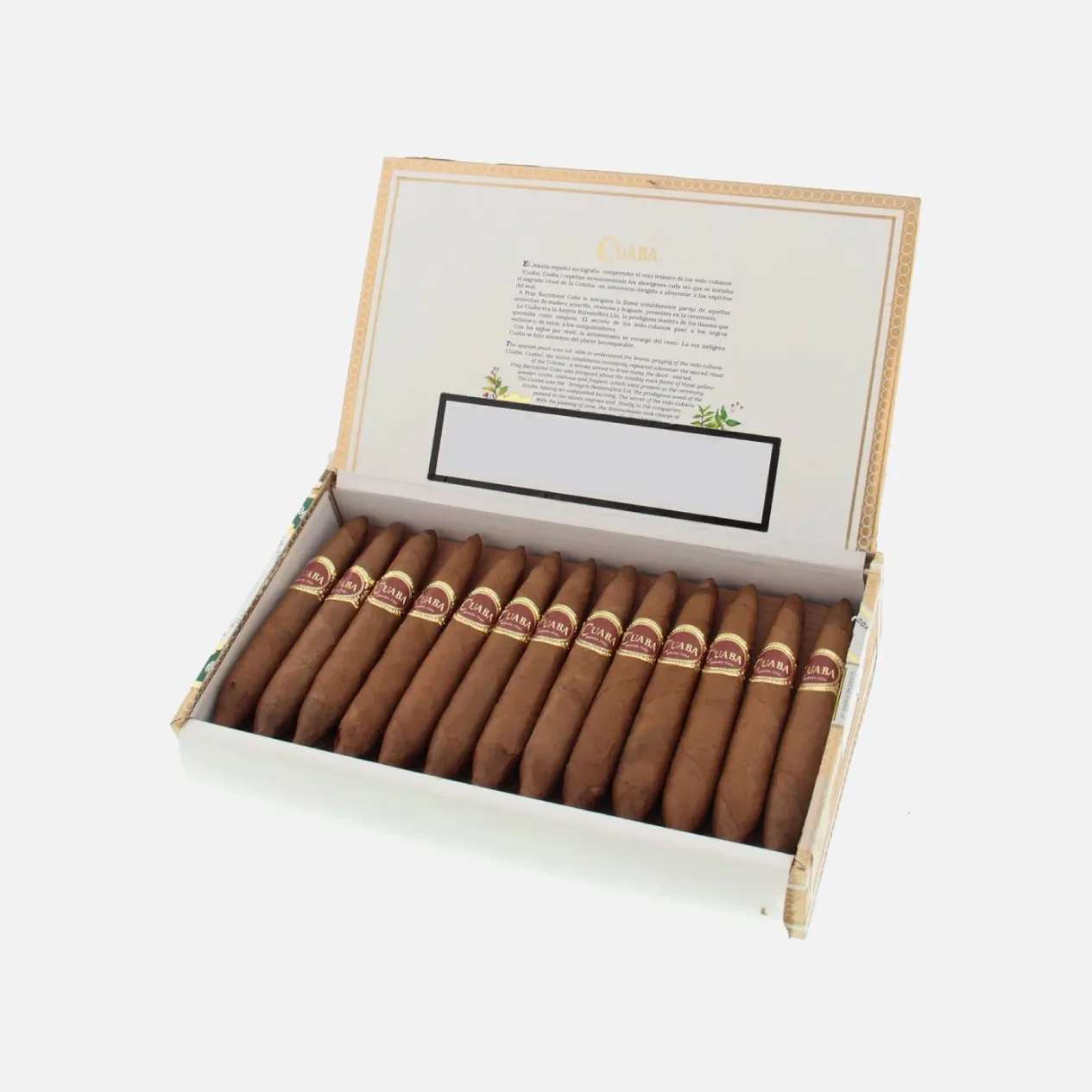 Cuaba cigars box, premium artisanal presentation.