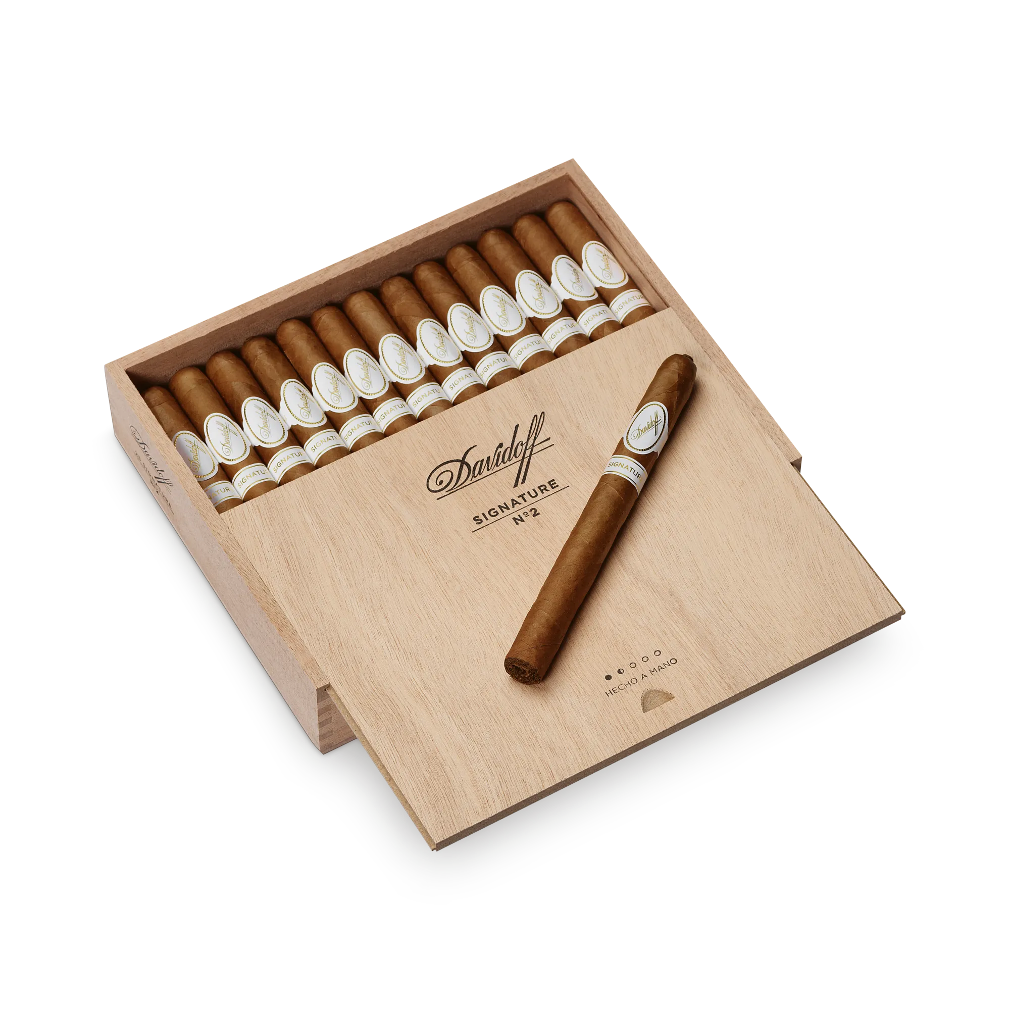 Davidoff Signature No. 2 cigars in elegant wooden box presentation.