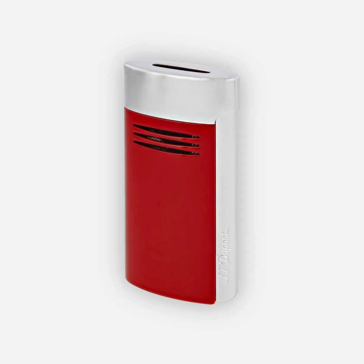 S.T. Dupont red and silver cigar lighter, sleek and sophisticated design.