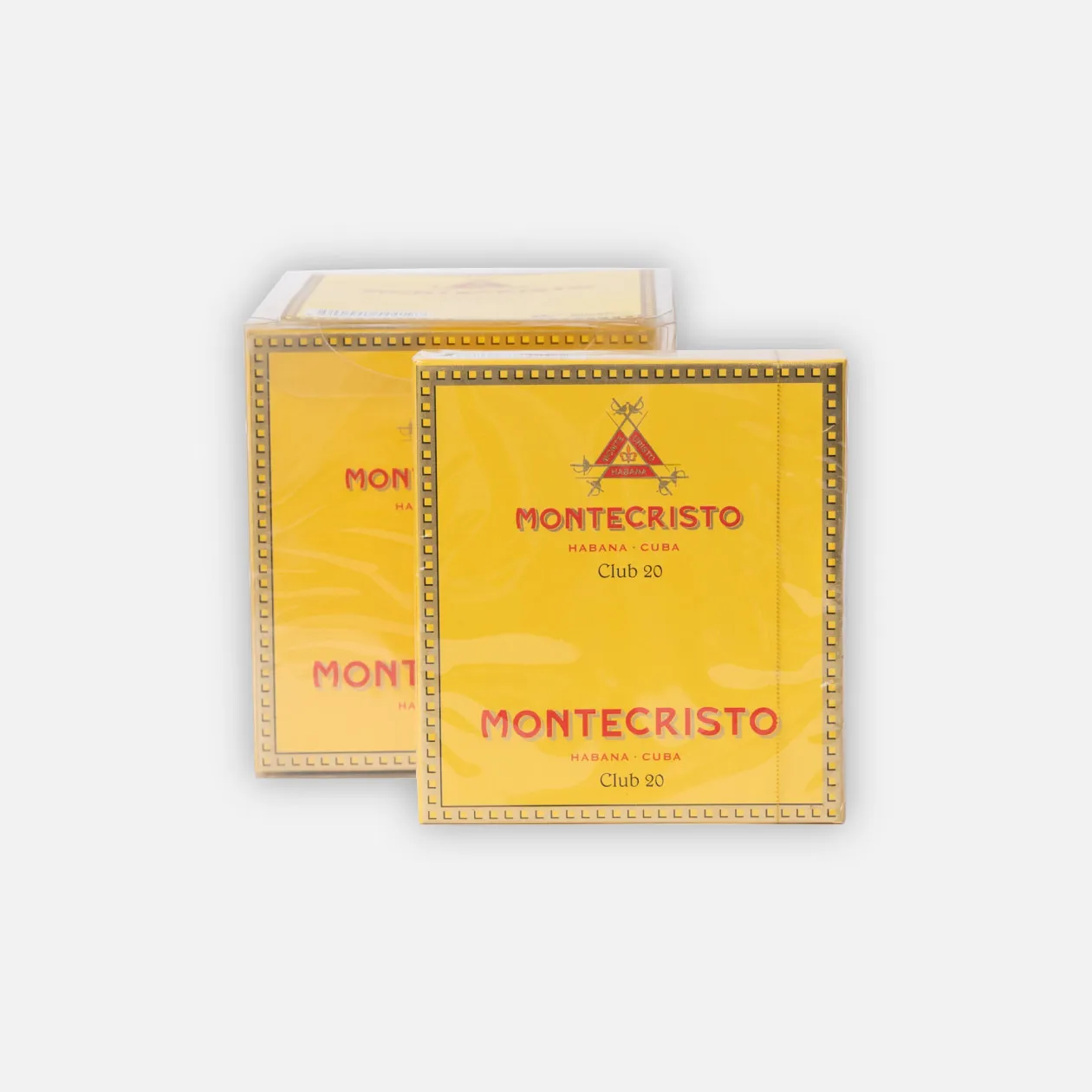 Montecristo Club 20 cigars, yellow packaging, classic Cuban brand.