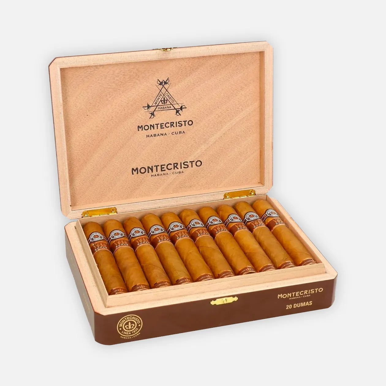 Montecristo cigars in a polished wooden box, elegant and premium presentation.