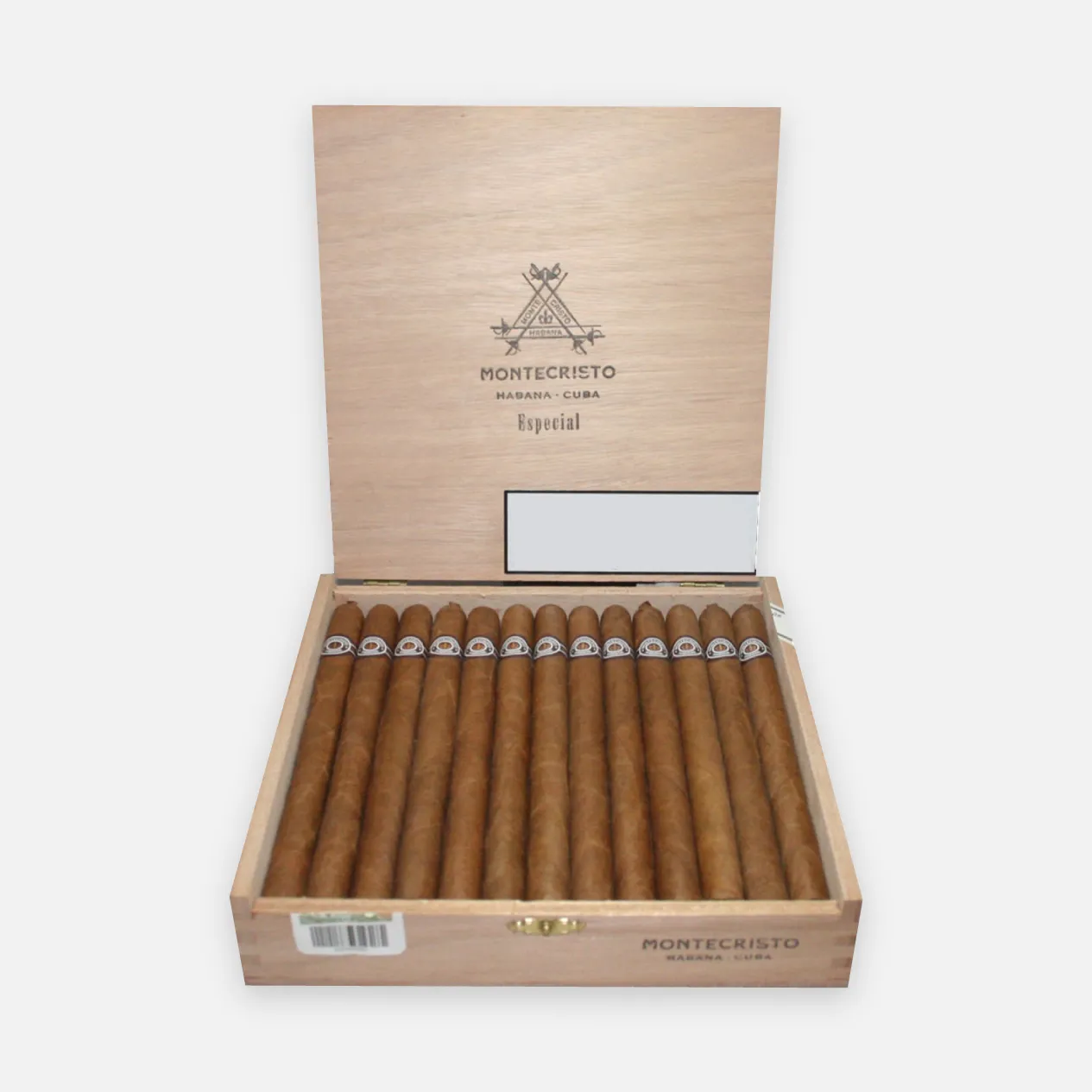 Montecristo Especial Cuban cigars in an elegant wooden box.