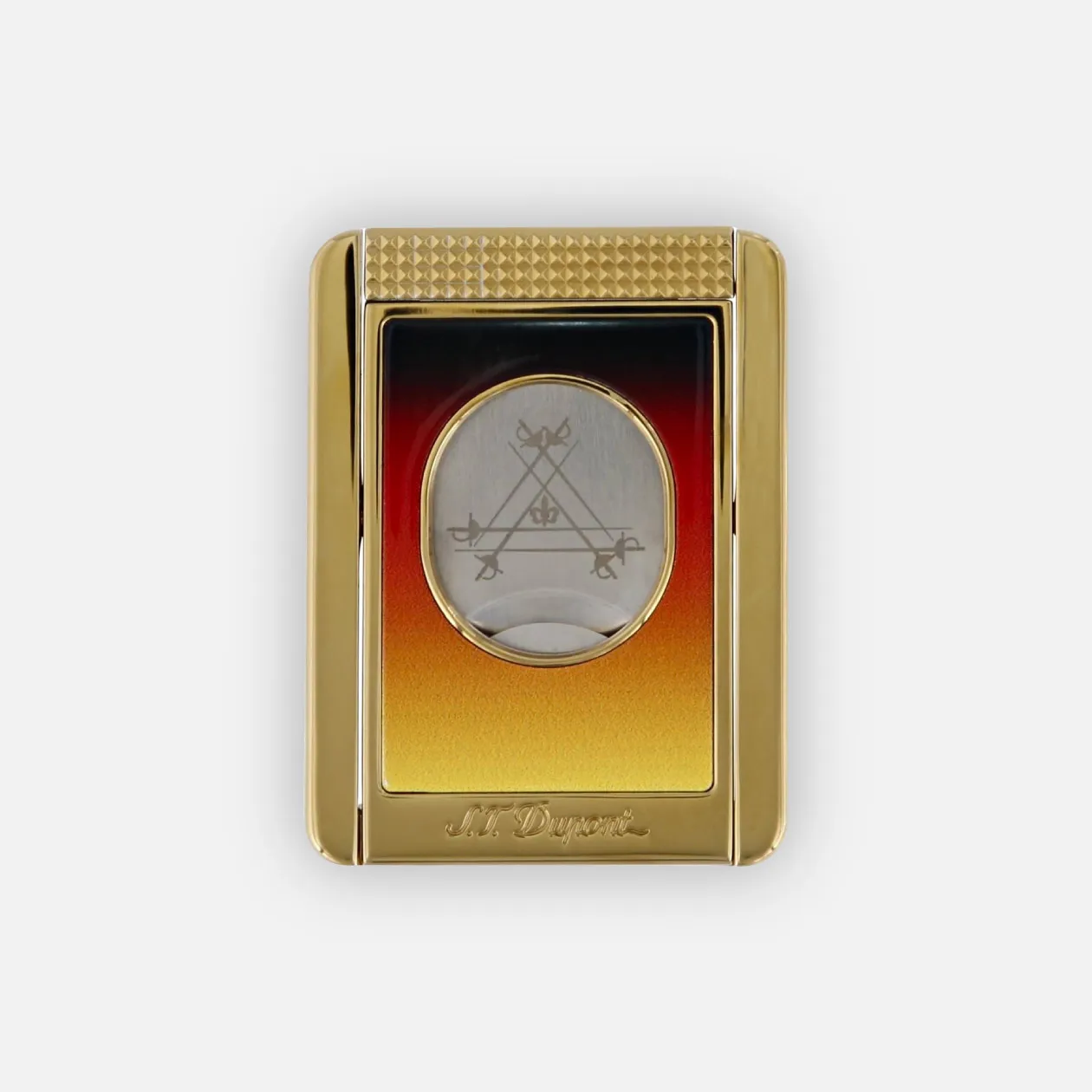 S.T. Dupont luxury cigar cutter with gold-tone and gradient design.