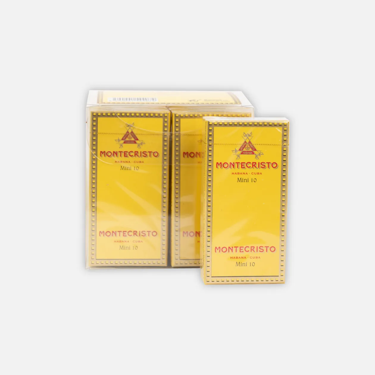 Montecristo Mini 10 Cigars, elegant yellow packaging.