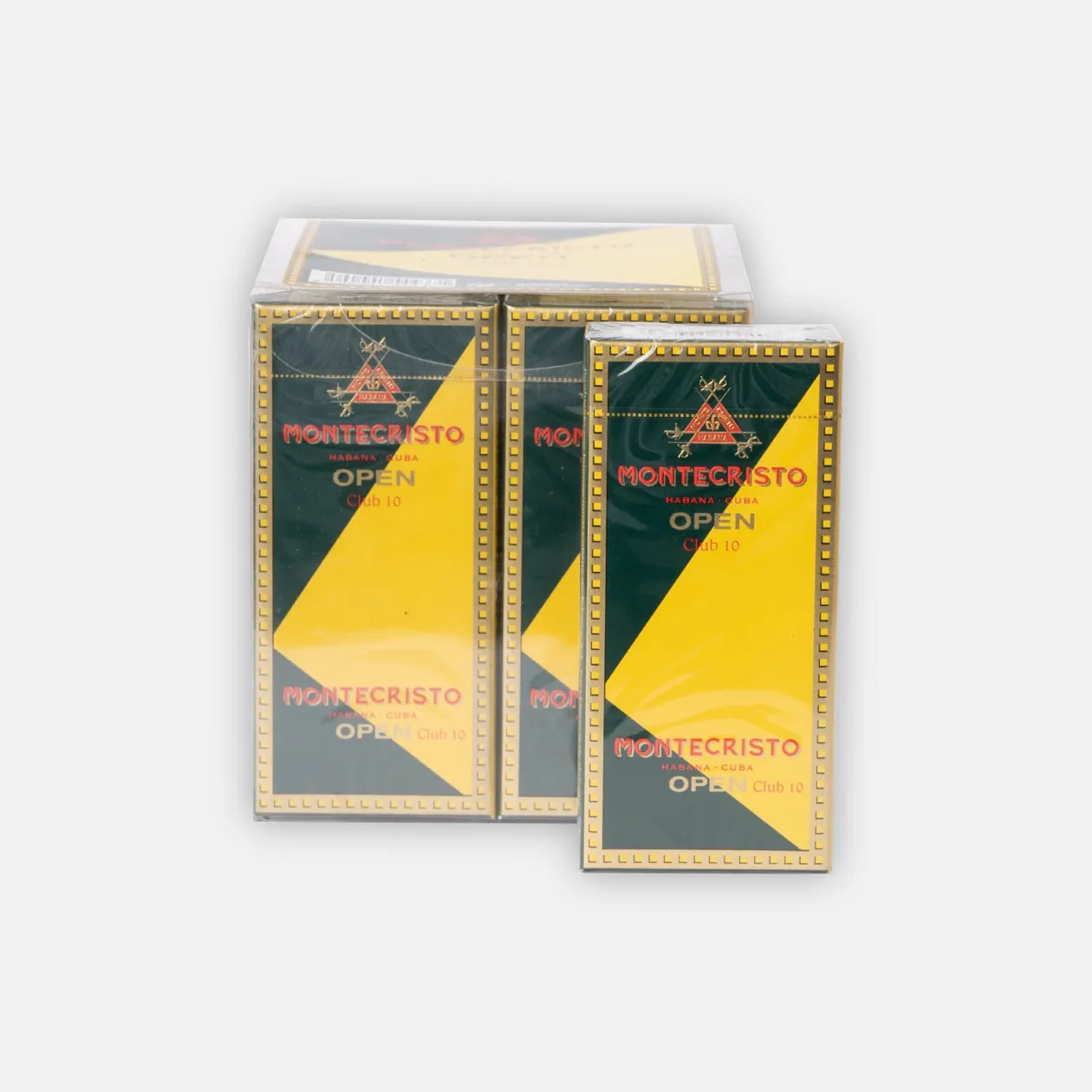 Montecristo Open Club 10 Cigars, vibrant yellow-green packaging.