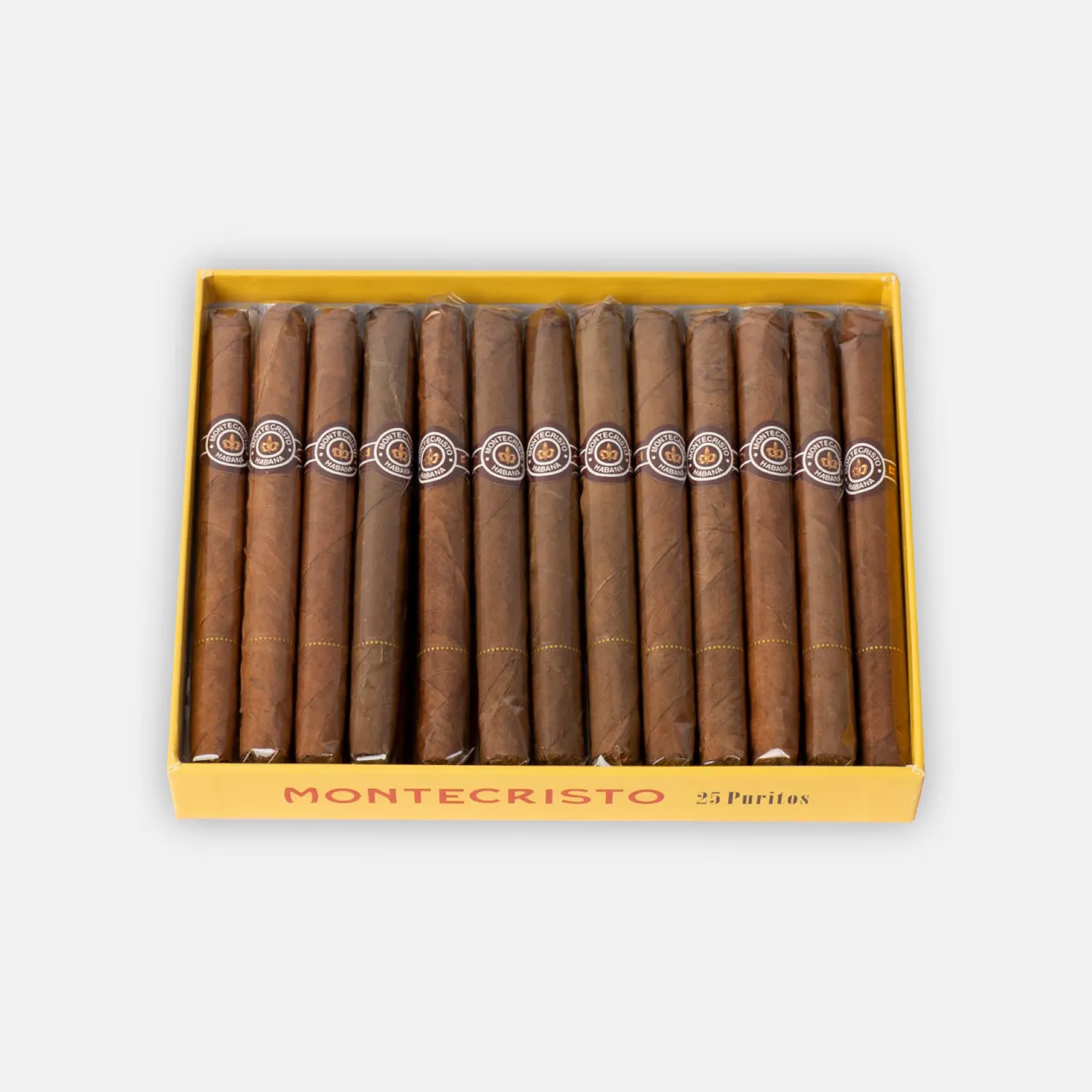 Montecristo cigars in a yellow box, premium presentation.