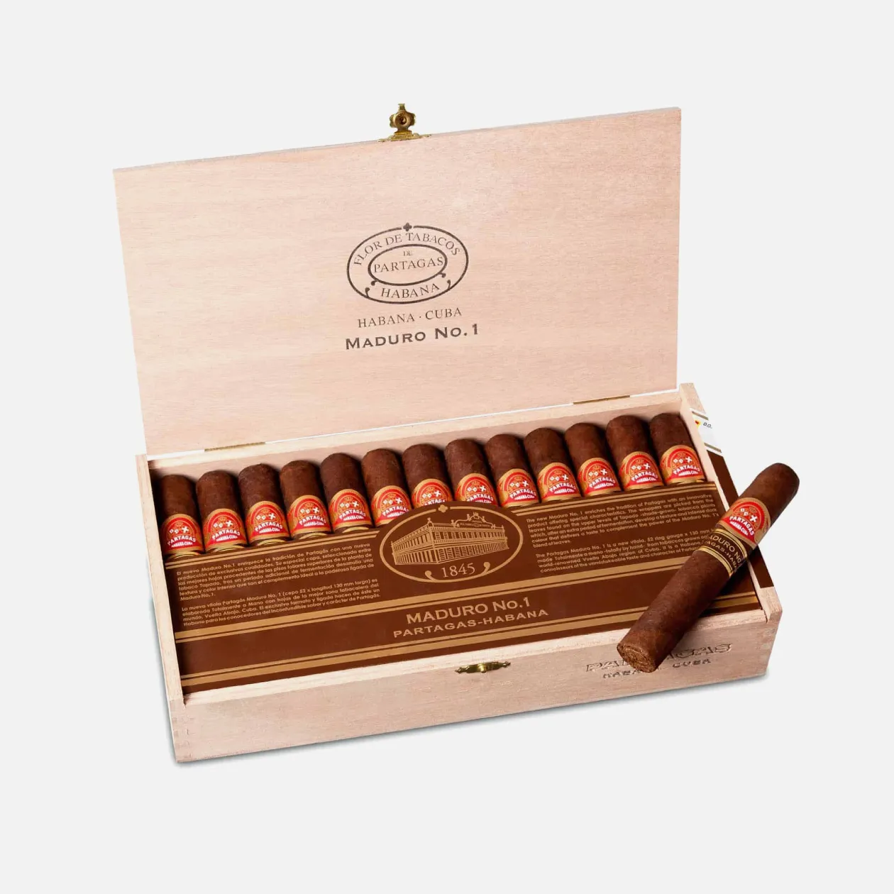 Partagas Maduro No.1 Cigars in elegant wooden box.