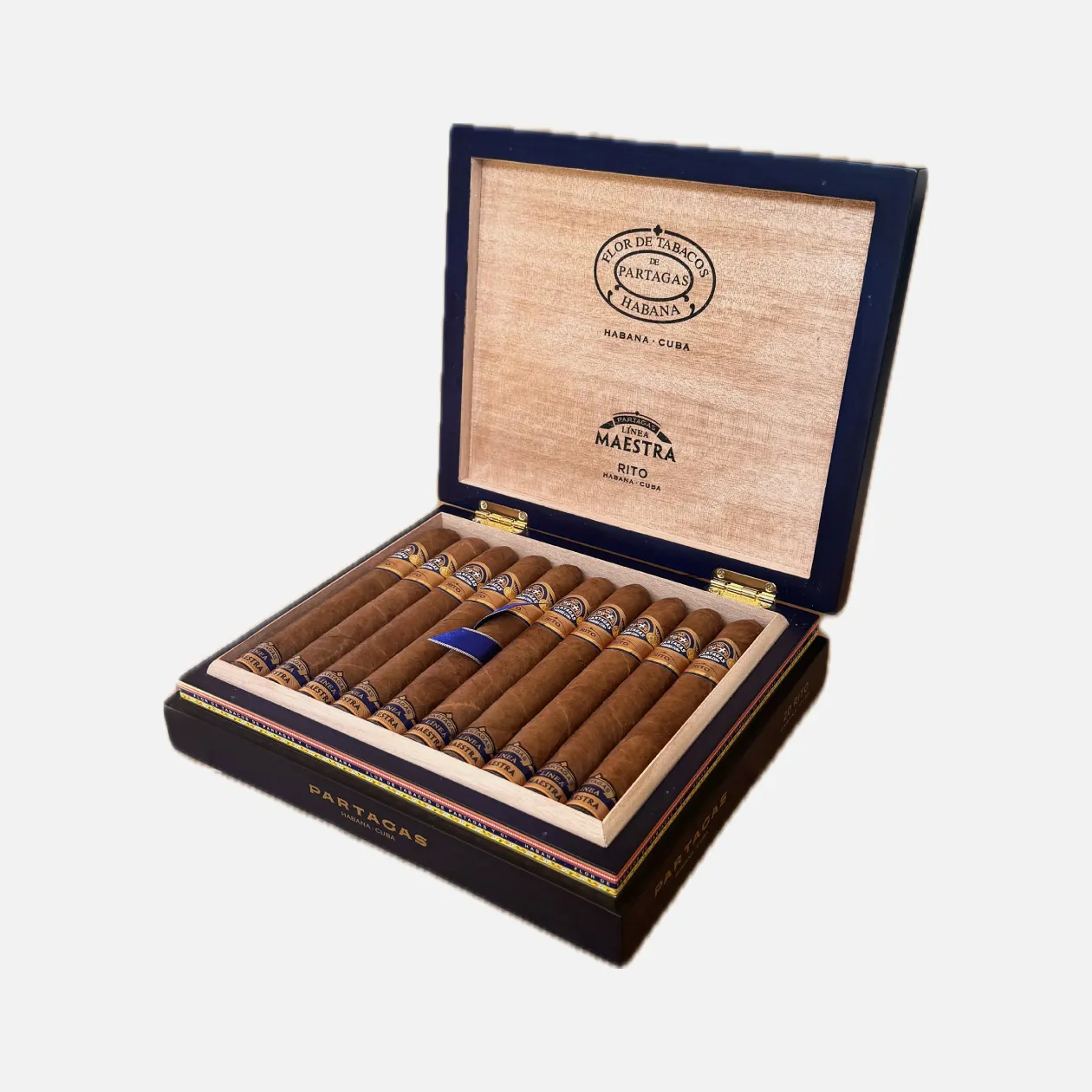 Partagas Línea Maestra Rito cigars in an elegant presentation box.