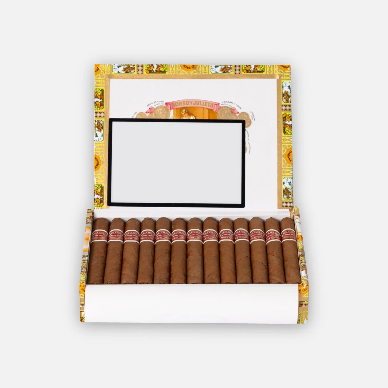 Romeo y Julieta cigars in an ornate presentation box.