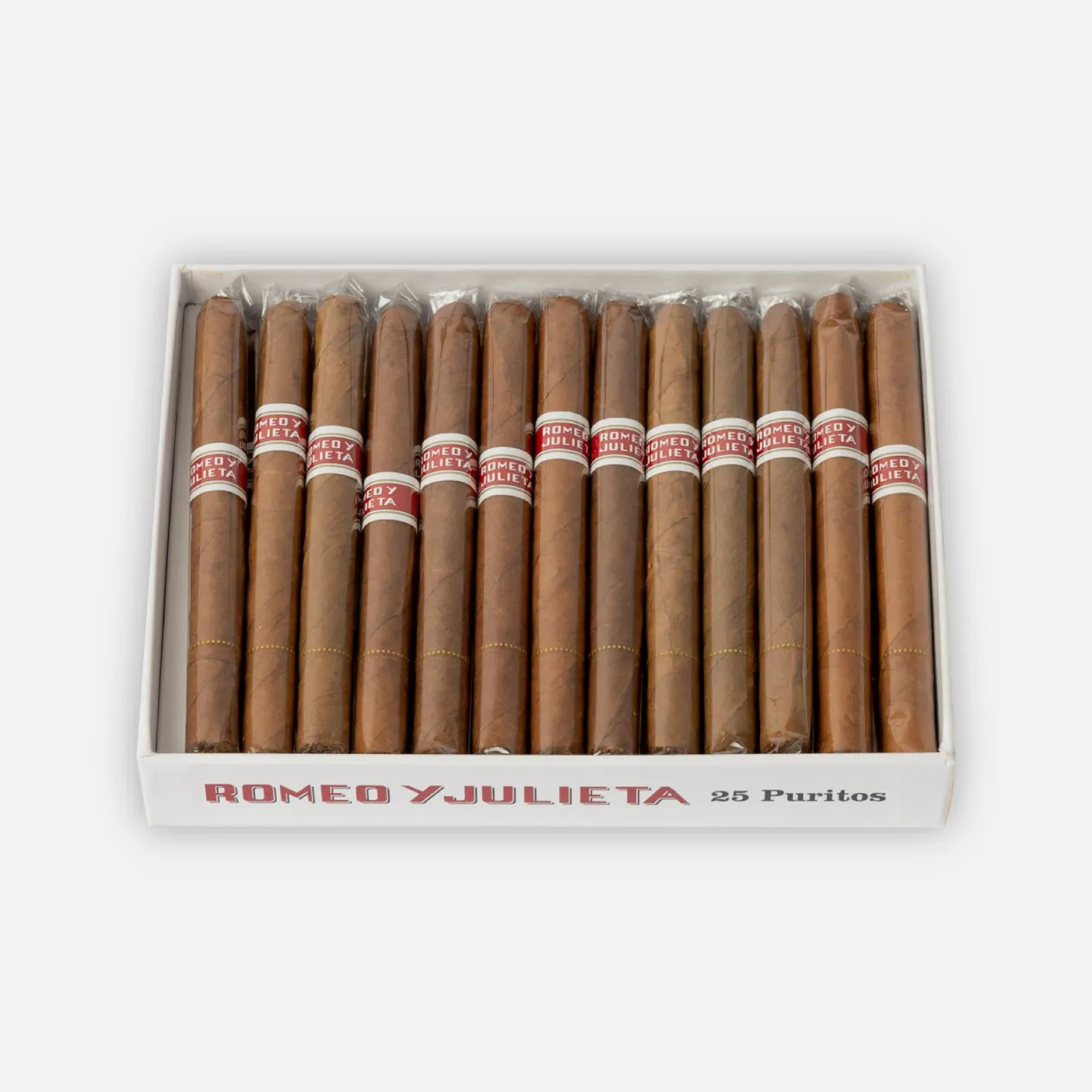 Romeo y Julieta premium cigars box, featuring 25 Puritos.