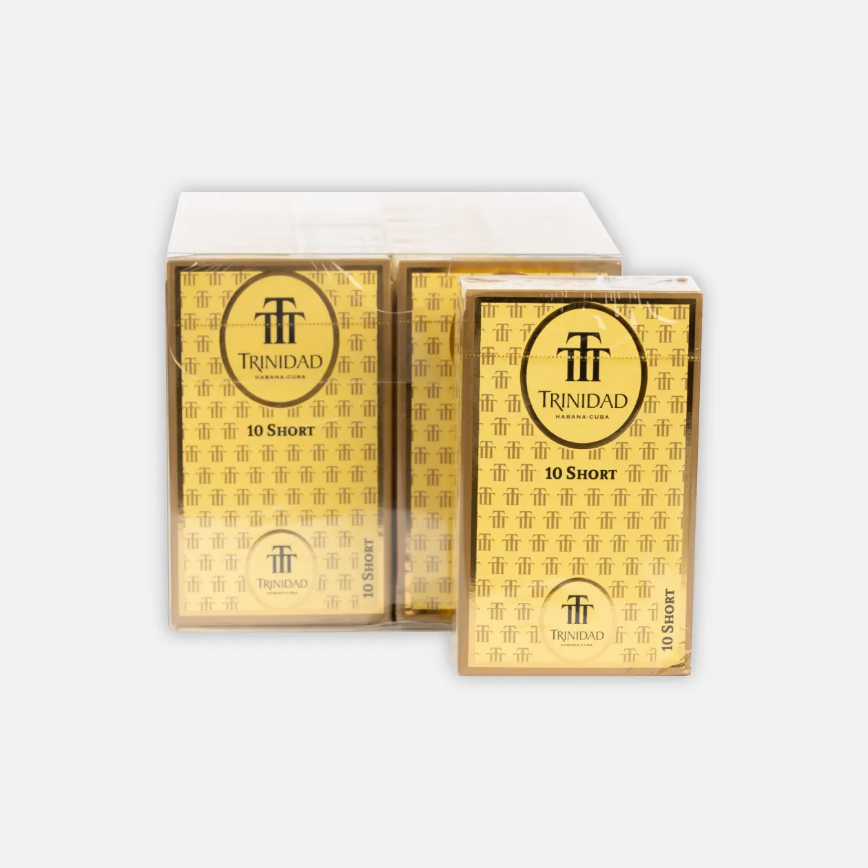 Trinidad 10 Short Cigars, elegant gold packaging.