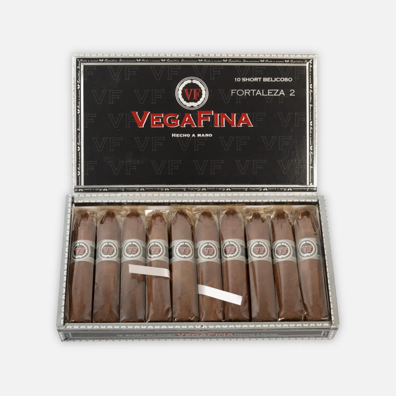 Vegafina Fortaleza 2 Short Belicoso cigars in black box.