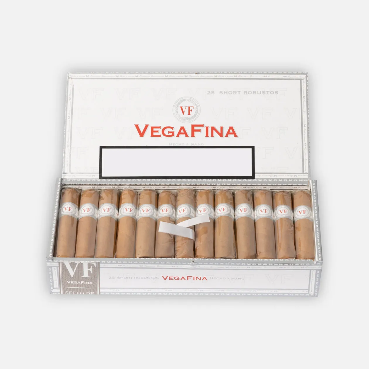 Vegafina Short Robustos cigars in elegant presentation box.