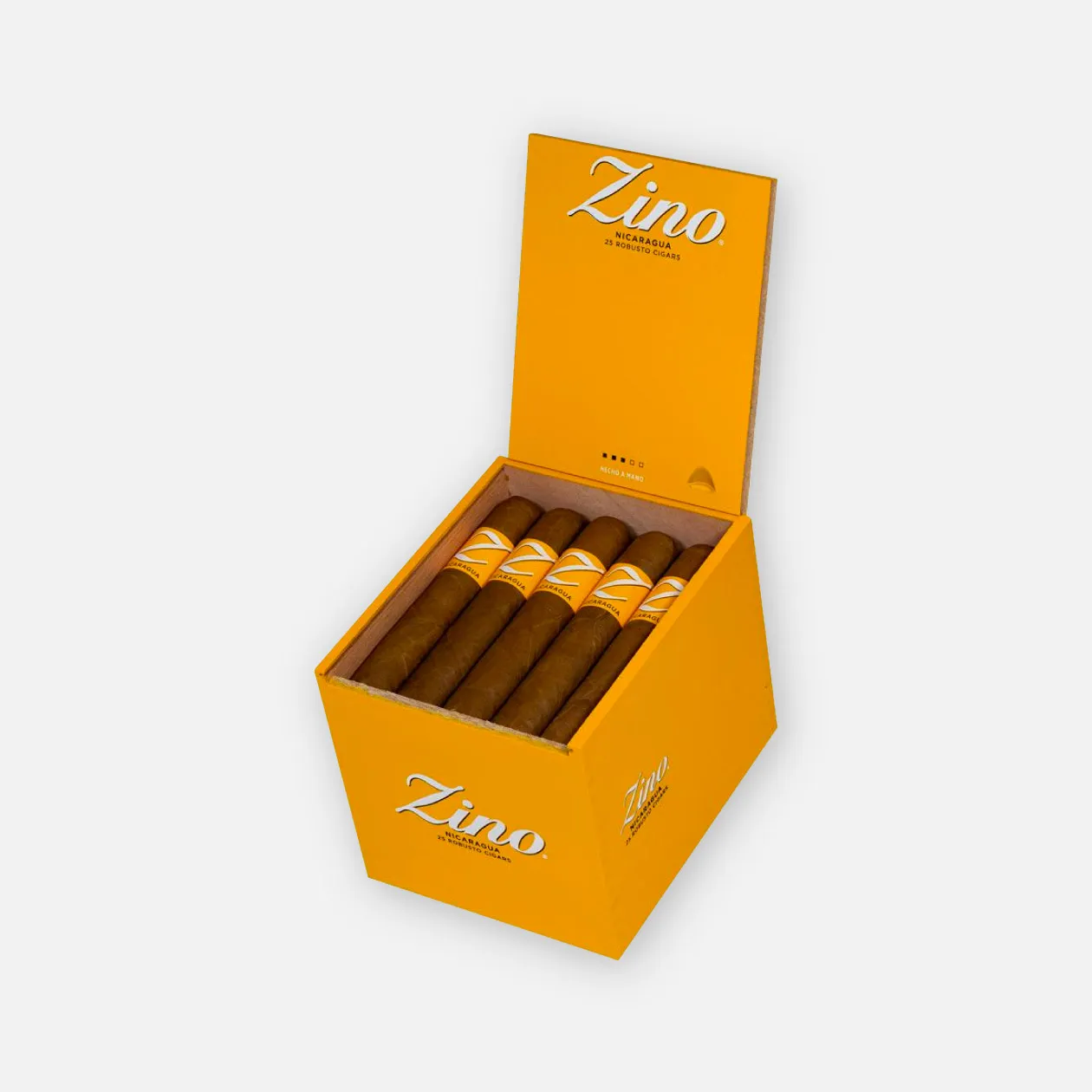 Zino Nicaragua robusto cigars in a bright yellow box.